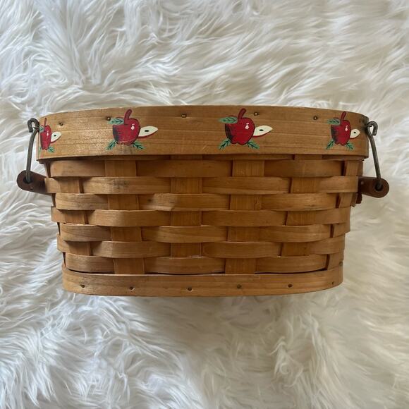 70s 80s Vintage Ozarks farmhouse woven wicker apple basket with carrying handles - Picture 3 of 10